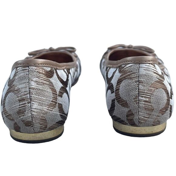 Coach Landon Round Toe Ballet Flat Cream/Gold Fabric Trimmed in Gold Leather 6B - Picture 6 of 6